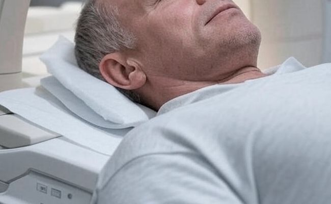 Мужчина готовится делать МРТ Мужчина делает МРТ