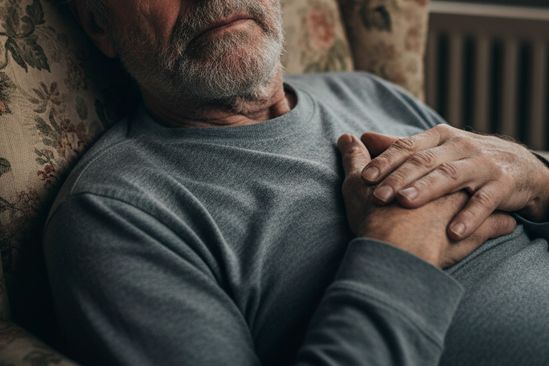 Пожилой мужчина сидит в кресле Пожилой мужчина сидит