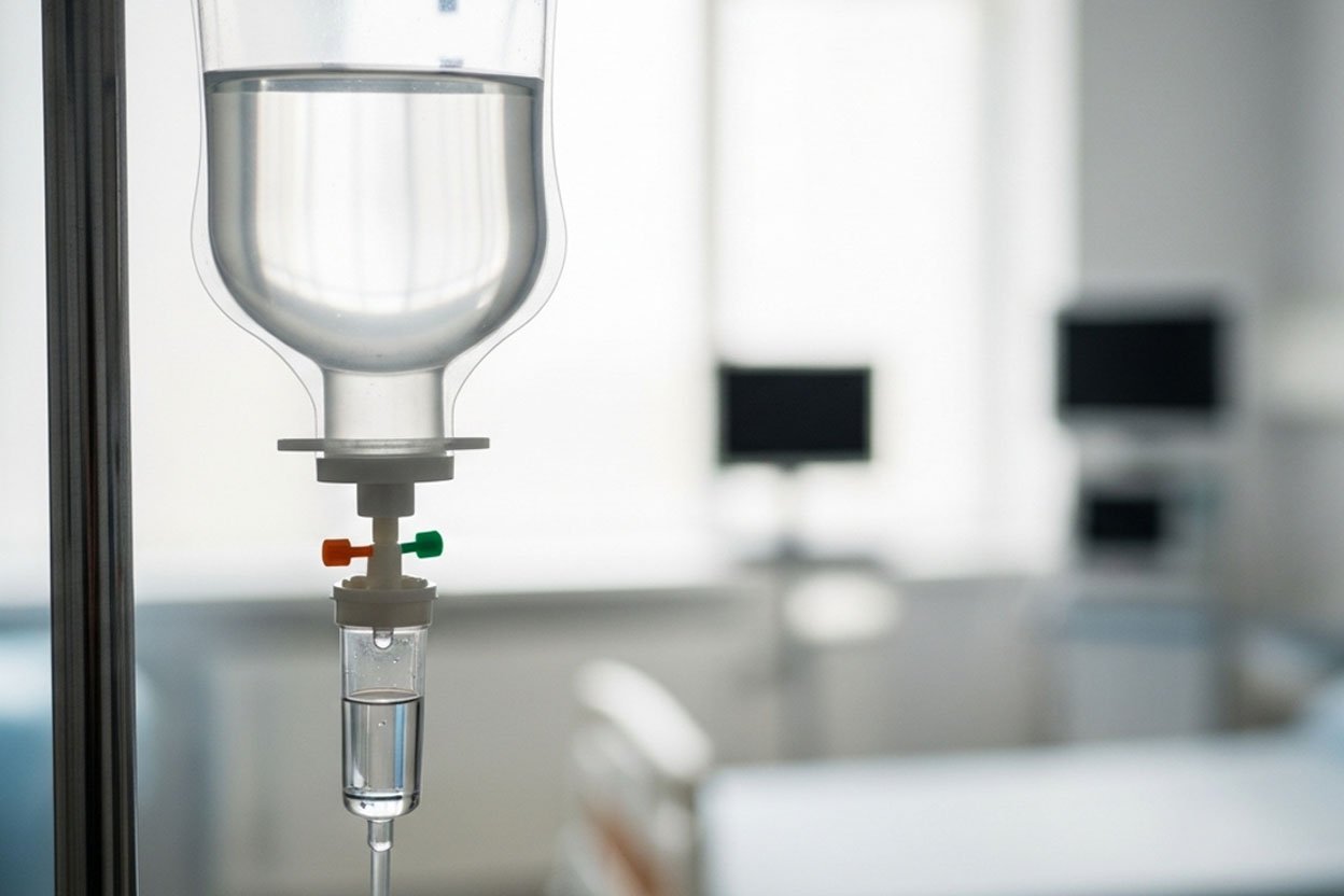 Капельница в клинике крупным планом